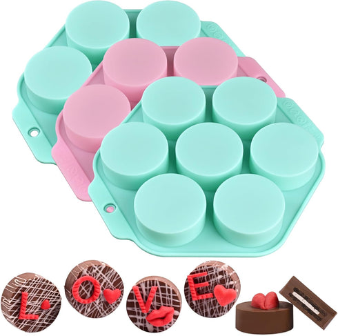 Actvty Round Chocolate Covered Cookie Molds, 3 Pcs Cylinder Silicone Molds for Candy, Cakes, Jelly