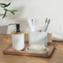 Bamboo Electric Toothbrush Holder, Bathroom Storage Organizer for Toothpaste, Floss, Razor, White