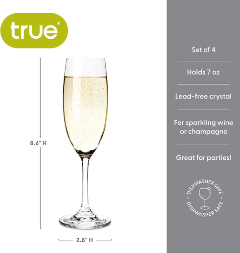 True Cuvée Crystal Champagne Flutes Set of 4, Stemmed Glasses for Sparkling Wine & Mimosas, 7oz
