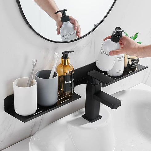 17 Inch Acrylic Bathroom Shelf Organizer Over The Faucet, Over The Sink Shelf Bathroom, Bathroom Sink Shelf Over Faucet, Bathroom Countertop Organizer Kitchen Above Sink Drain Shelf