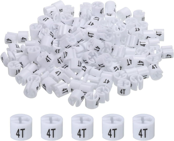 MECCANIXITY Clothes Hanger Marker (4T, White) - Pack of 150 Colored Hanger Sizer Garment Markers