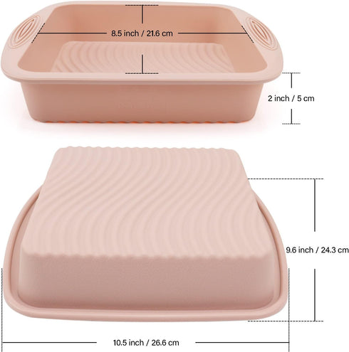 Silicone Square Cake Pan - Non-Stick, Easy Release, Heat Resistant for Baking Cakes, Brownies, Cheesecakes and More 8.5 Inch 3 Pack for Oven, Microwave, Freezer and Dishwasher by Baocuan