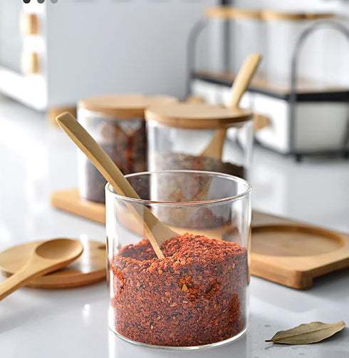 Set 3 Set Lawei of Condiment Jar with Lids and Spoons - Glass Sugar Bowls Sugar Salt Container for Sugar Serving Spice