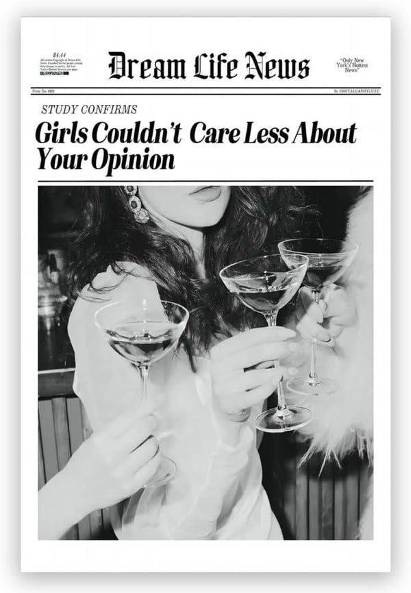 Generic Retro Black and White Newspaper Wall Art Trendy Cocktail Girly Bar Cart