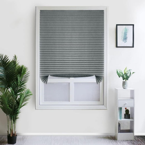 2 Pack Temporary Window Blinds, Self Adhesive Pleated Cordless Fabric Shades, Blackout for Bathroom Kitchen Office