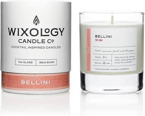 Wixology Peach Bellini Soy Candle in Reusable Rocks Glass, Peach and Champagne Scented, Made in Kentucky, 7 oz