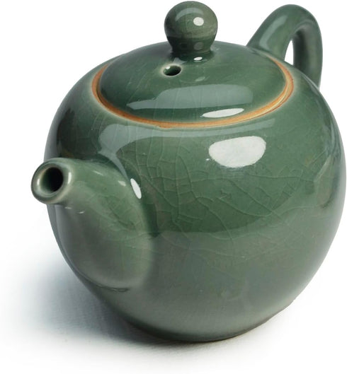 Porcelain Teapot, 12oz Small Tea Pot, Chinese Tradition Ceramic Tea Kettle, Ice Crack Glaze (Green)