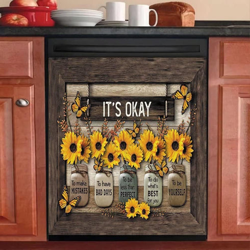 Sunflower Magnetic Dishwasher Cover - Butterfly Dishwasher Magnet, Kitchen Faith Flowers Panel Decal