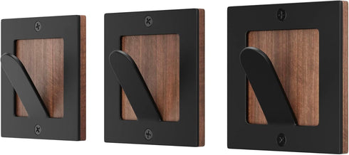 Walnut Wood Black Square Metal Hooks Wall Coat Hook Rack - Set