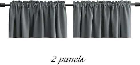 DONREN Medium Grey Valance for Small Windows, Basement Valances with Rod Pocket (2 Panels, 42 by 12 Inch)