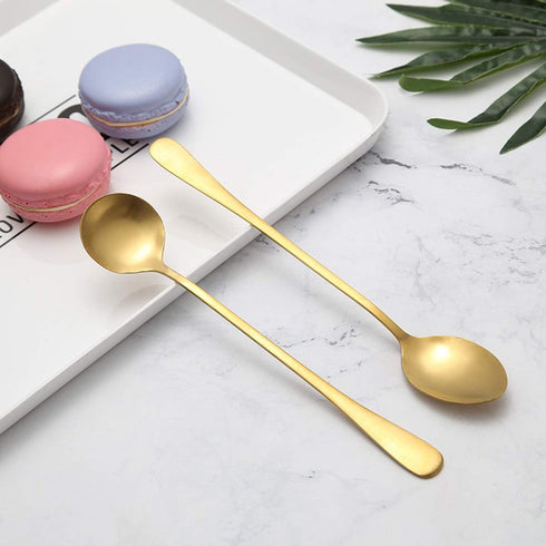 6 Pcs Stainless Steel Coffee Spoons, Round Dessert Spoons, Long Handle Spoons for Hot Chocolate, Ice Tea, Latte