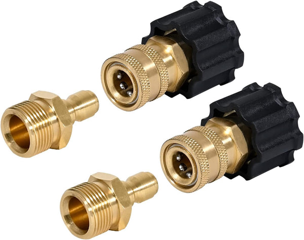 YAMATIC Pressure Washer Adapters, M22 14mm Male to 1/4" Plug and Female to 1/4" Socket, 5000 PSI Quick Connect