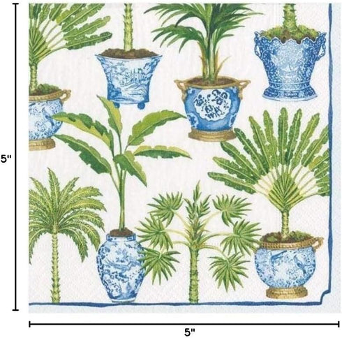 Caspari Potted Palms Paper Cocktail Napkins, Two Packs of 20 in White