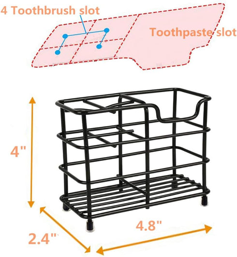 Wbbog Toothbrush Holder for Bathrooms, Stainless Steel Bathroom Black Toothbrush and Toothpaste Holder