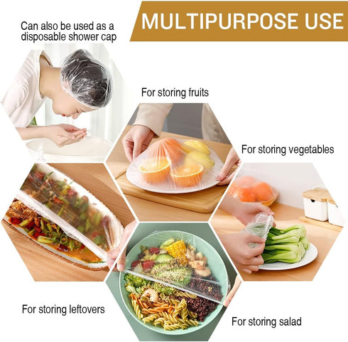 200PCS Reusable Plastic Bowl Covers, Elastic Food Storage Covers, Stretch Plastic Wrap for Food, Outdoor Picnic