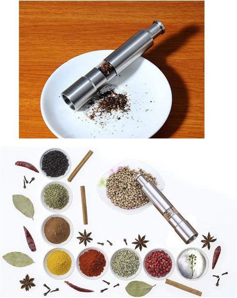 Salt and Pepper Grinder Set of 2, Stainless Steel Push Button Grinder for Black Pepper and Sea Salt
