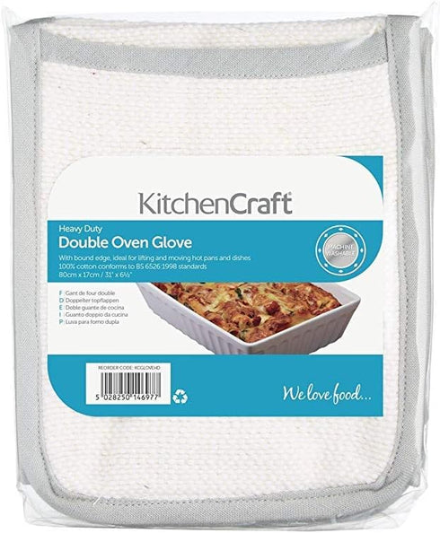 KitchenCraft Heavy Duty Cotton Double Oven Gloves with Bound Edge - 90 x 17 cm