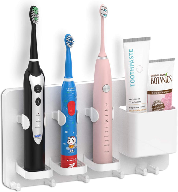 simpletome Adhesive Electric Toothbrush Holder, Wall Mounted Razor Hanger Bathroom Organizer (White)