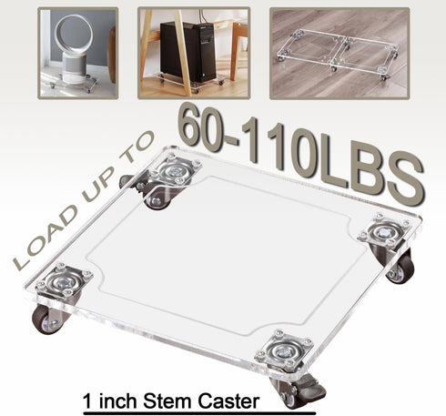 EMCOMS 1PC 10x10 inch 2 150 Lbs Transparent Clear Color Plant Caddy Acrylic Heavy Duty Square Plant Stand with Roller
