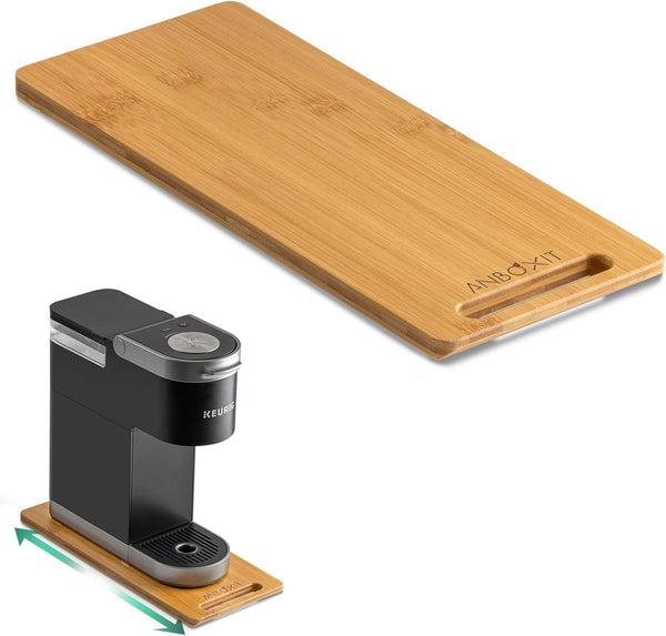 Bamboo Appliance Slider, Coffee Maker Rolling Tray for Kitchen Countertop, Small Size with Rubber Wheels