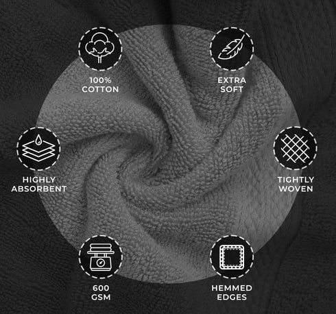 8 Set, 2 2 4 600 100% Avalon Towels Luxury Piece Grey Towels Bath Towels, Hand Towels and Washcloths, GSM Ring Spun