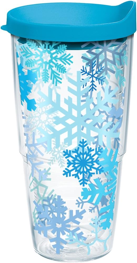 Tervis 24oz Double Walled Insulated Tumbler Travel Cup, Christmas Holiday Blue Winter Snowflakes, Made in USA