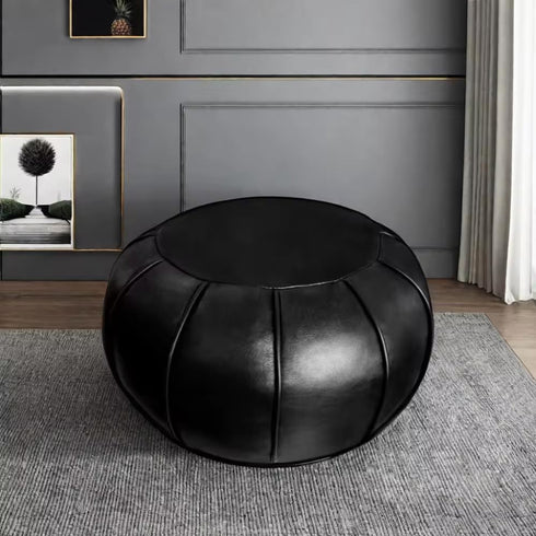 Louis Donn Round Unstuffed Faux Leather Pouf Ottoman Cover, Portable Indoor Outdoor Foot Rest Cover with Invisible