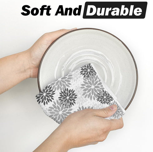 12x12 Inch Set 2 Artoid Mode Grey Dahlia Floral Kitchen Dish Cloths, Quick Dry Microfiber Dishcloths for Kitchen