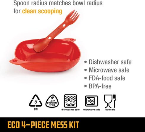 UCO 5-Piece Recycled ECO Camping Mess Kit with Bowl, Plate, and Switch Spork Utensil Set