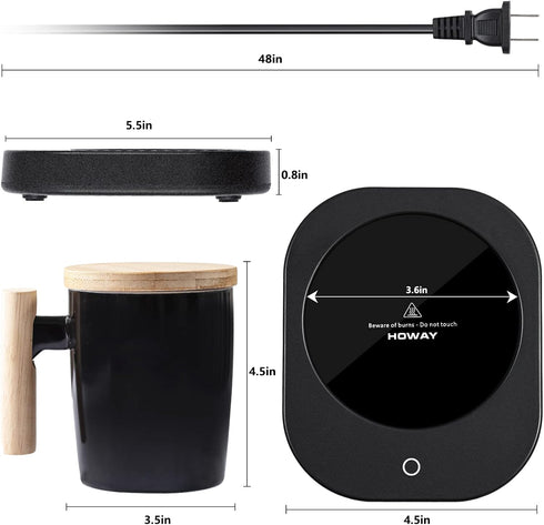 HOWAY 14oz Coffee Mug Warmer Set with Lid, Self Heating Temperature Control