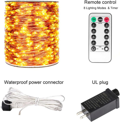 200 600 FT Warm White Fairy Lights Plug in Copper Wire String Lights with Remote, Timer, LEDs, Ideal for Bedroom