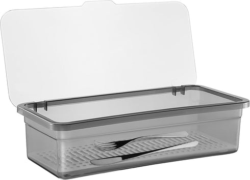 Flatware Tray Kitchen Drawer Organizer with Lid, Plastic Cutlery Tray and Utensil Storage Container with Cover,