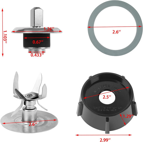 6 Point Fusion Blade 4980 & 4902 Blender Jar Bottom & 2 Pieces Rubber Seal Gasket Kit for Oster Blender