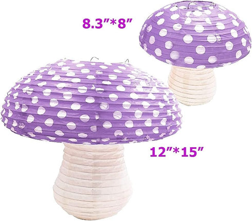 3Pcs Purple Large Mushroom Shaped Paper Lanterns for Forest Jungle Wonderland Themed Birthday Party Decor