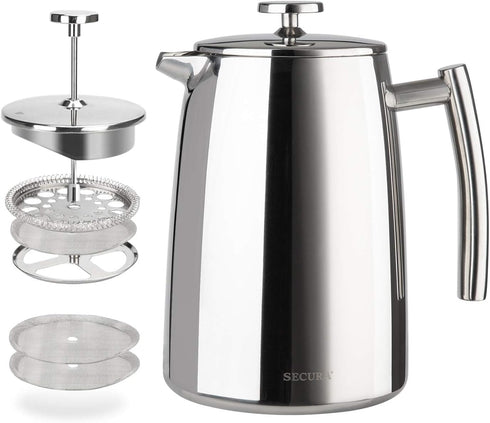Secura French Press Coffee Maker, 34-Ounce, 304 Stainless Steel Insulated Coffee Press