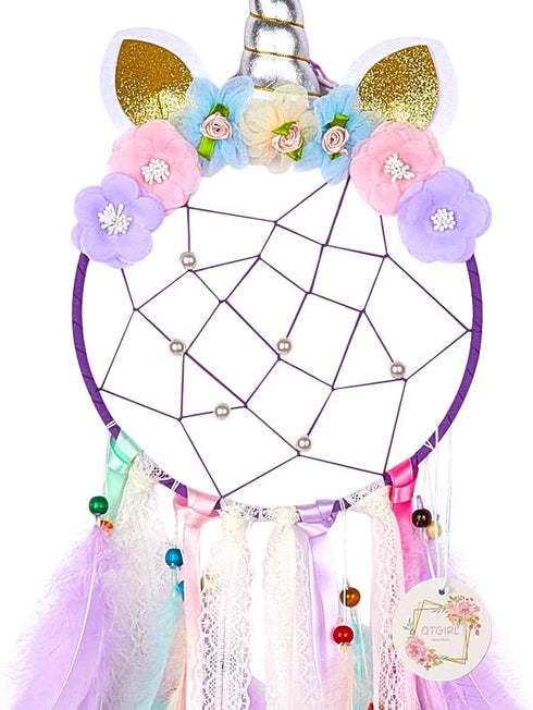 QtGirl Dream Catchers for Kids - Unicorn Wall Decor for Girls Bedroom Flower Feather Hanging Decoration