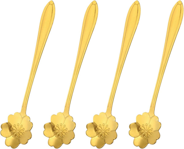 uxcell 4Pcs Gold Stainless Steel Flower Spoons, 5 Inch Cherry Blossom Shape Coffee Spoon for Espresso, Dessert