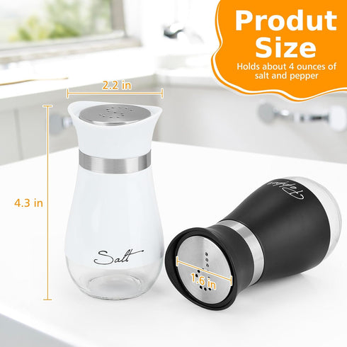 Accmor Salt and Pepper Shakers Set: 4 oz Stainless Steel Containers with Glass Bottom for Kitchen