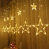 Twinkle Star 12 Stars LED Curtain String Lights - 138 Warm White, 8 Flashing Modes for Christmas, Wedding, Party