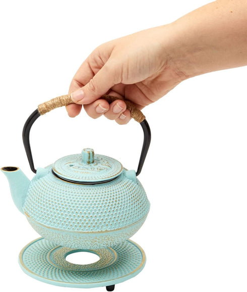 18 oz/500 ml, 3-Piece Set Set Juvale Cast Iron Tea Kettle with Infuser - Green, - Teapot for Brewing Loose Leaf Tea