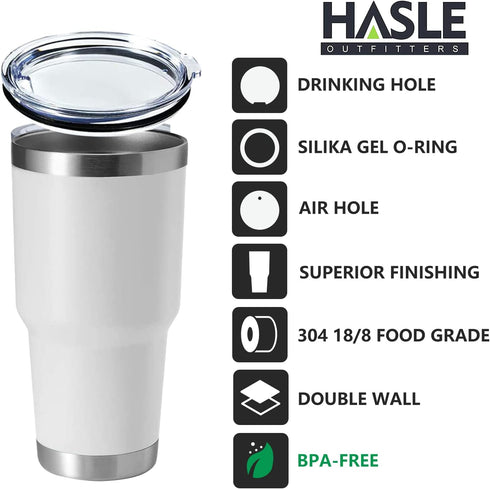 HASLE OUTFITTERS 30oz Stainless Steel Tumbler - Double Wall Vacuum Insulated Travel Mug, Gift Box Set (White)