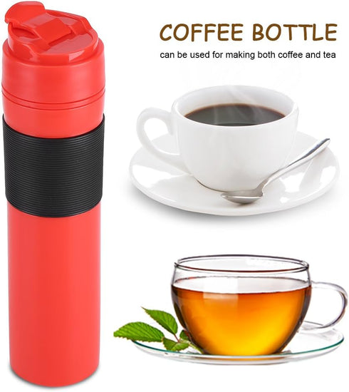 Coffee Bottle, 350ml Portable Coffee Press Bottle for Travelling, Tea Coffee Maker, Red