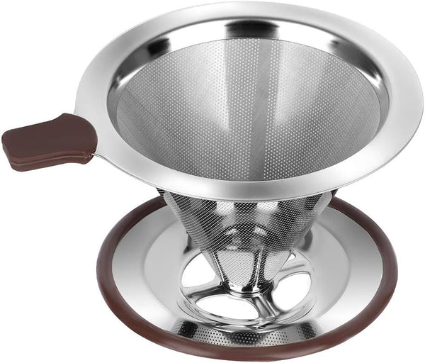 Pour Over Coffee Dripper, Reusable Paperless Filter, Professional Stainless Steel Drip Cone for 1-2 Cups