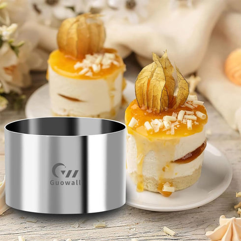 Guowall 4pcs 3.15 x 2 inch Seamless Cake Ring Stainless Steel Round Pastry Rings Food Mold for Baking