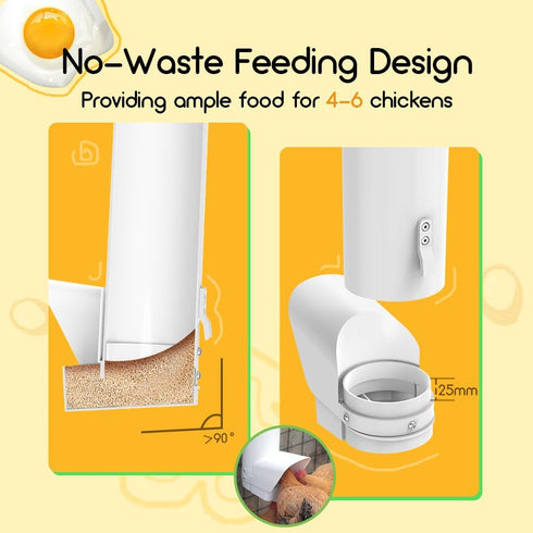 7lb 4-6 Automatic Chicken Feeder, Large PVC No Waste Chicken Feeder with Rain Cover, Weatherproof Solid Built Poultry