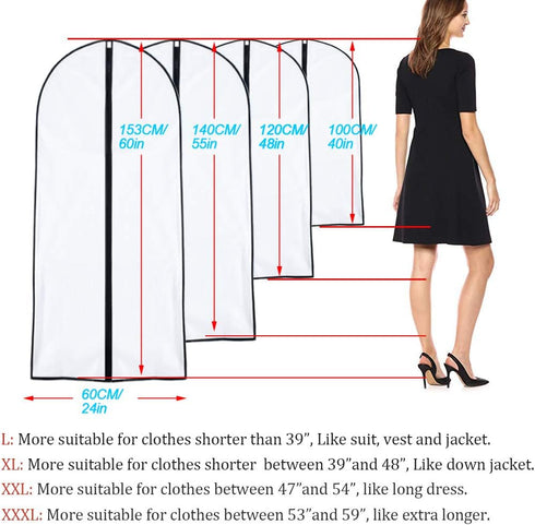 Garment Bags for Hanging Clothes, 24'' x 60'' (Set of 6) Foldable Washable Dress Covers for Long Dresses and Costumes