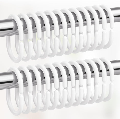 Amazer White Shower Curtain Hooks, 24 Pcs Plastic Rings for Bathroom Shower Rod, Loops for Shower Curtain