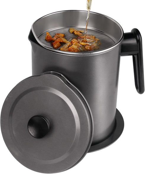 GameXcel Bacon Grease Container with Strainer, Kitchen Oil Container for Storing Fat and Cooking Grease