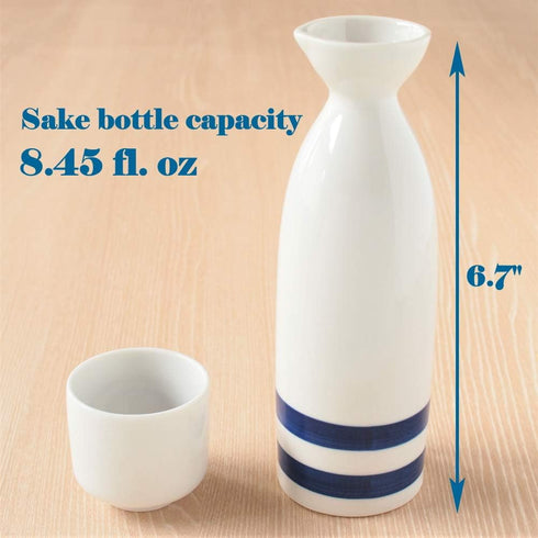 Janome Mino-Yaki Sake Set, Traditional Japanese Ware, 8 oz Bottle & 2 Cups, Tokkuri & Ochoko