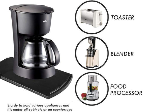Appliance Caddy Sliding Coffee Maker Tray, 12" Rolling Tray for Blender Toaster with Smooth Wheels, Black (1 Pack)